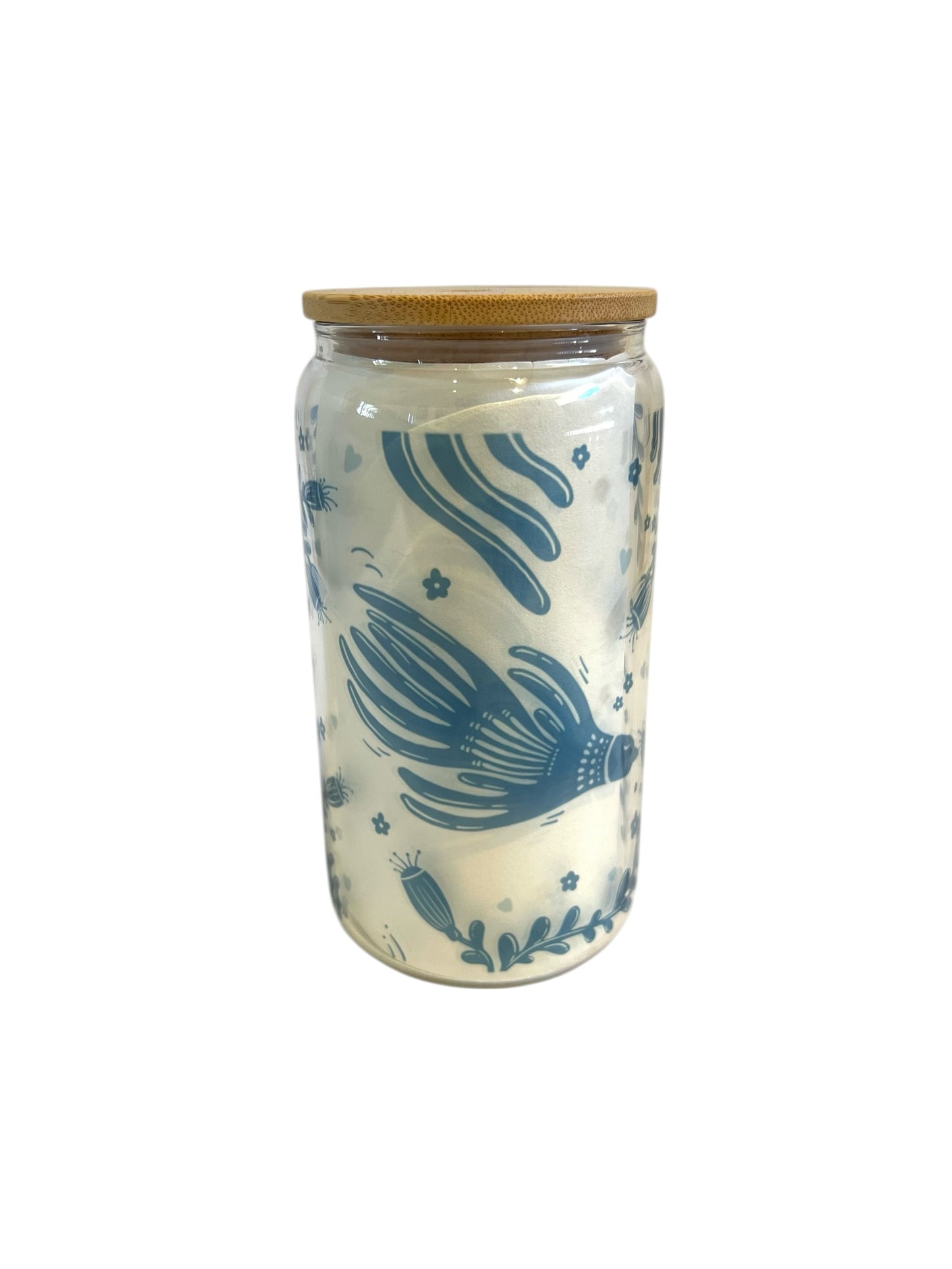 Glass Can Tumbler with Bamboo Lid - Wildflower Bloom