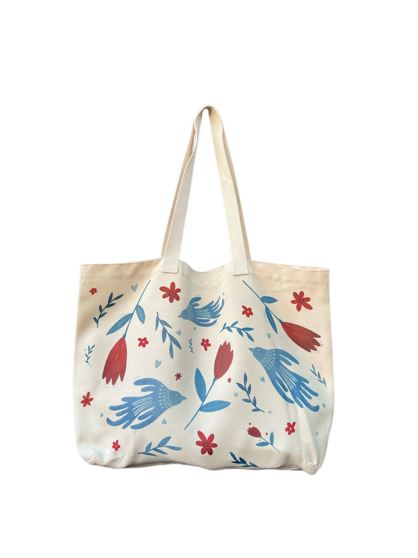 Large Canvas Tote Bag - Wildflower and Bird