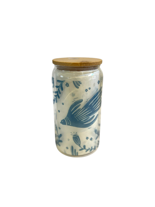 Glass Can Tumbler with Bamboo Lid - Wildflower Bloom