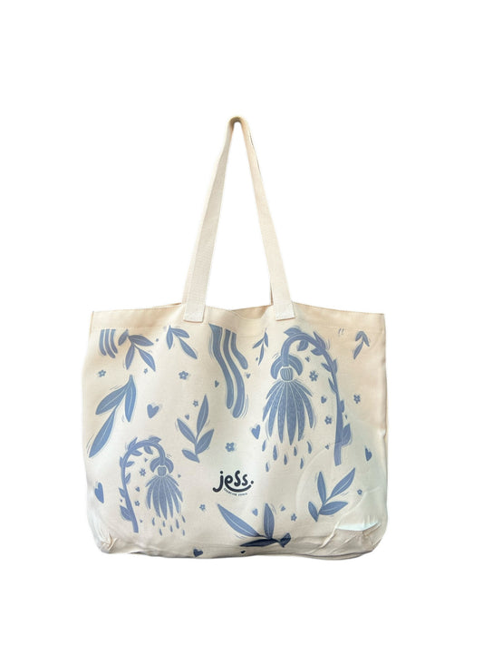 Large Canvas Tote Bag - Blue leaf
