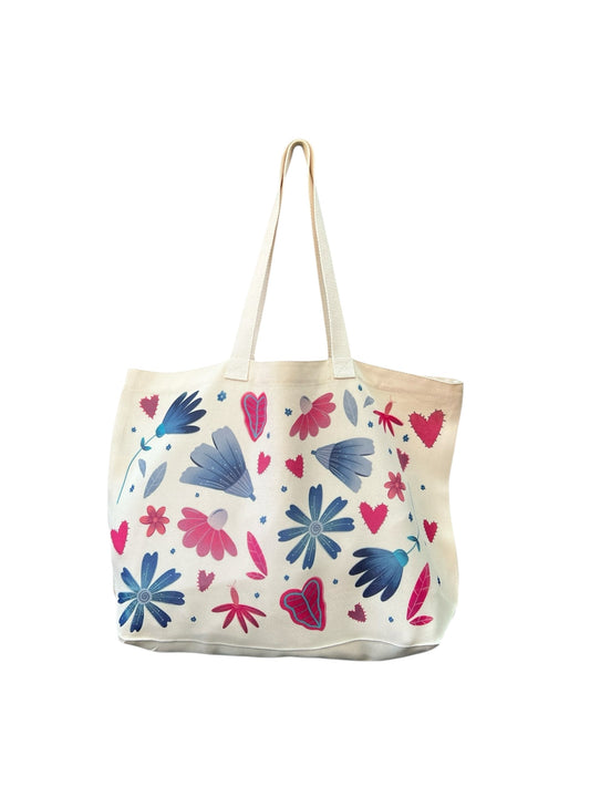 Large Canvas Tote Bag - Floral Hearts