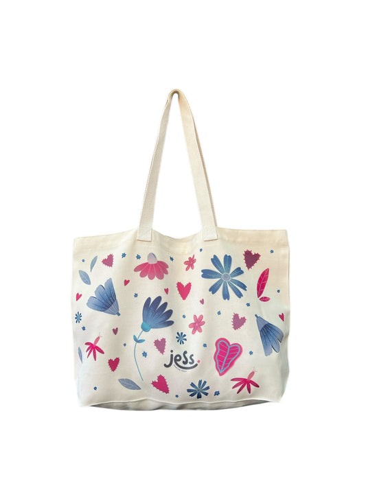 Large Canvas Tote Bag - Floral Hearts