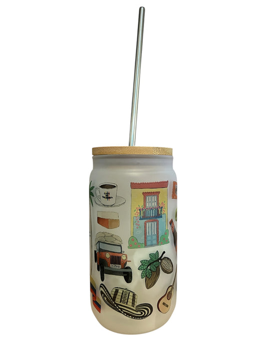 Glass Can Tumbler with Bamboo Lid - Colombia