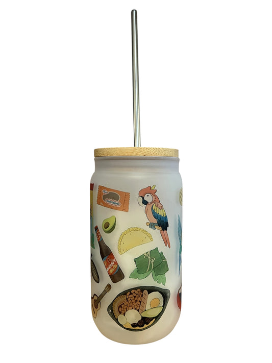 Glass Can Tumbler with Bamboo Lid - Colombia